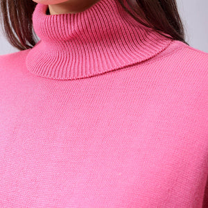 Women's Pink Loose Fit High Neck Solid Sweater