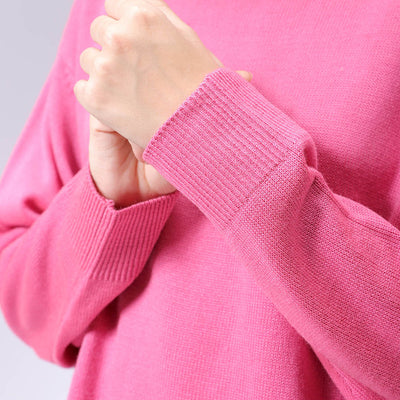Women's Pink Loose Fit High Neck Solid Sweater