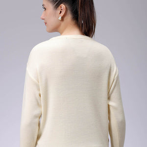 Women's White Relaxed Fit Argyle Sweater