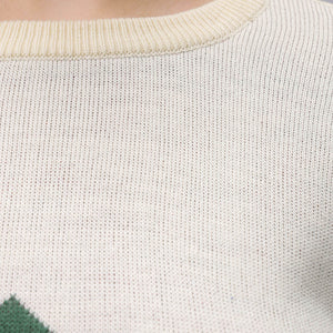 Women's White Relaxed Fit Argyle Sweater