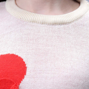 Women's White Loose Fit Placement Embroidered Sweater