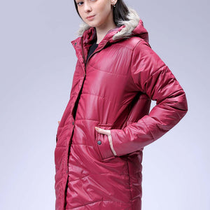 Women's Burgundy Relaxed Fit Solid Puffer Jacket