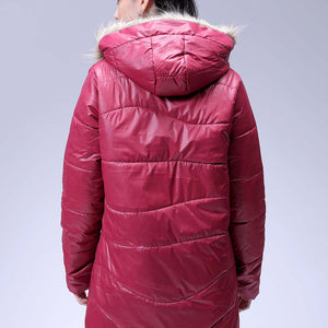 Women's Burgundy Relaxed Fit Solid Puffer Jacket