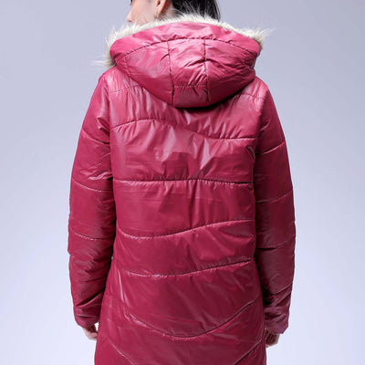 Women's Burgundy Relaxed Fit Solid Puffer Jacket