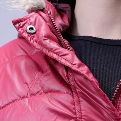 Women's Burgundy Relaxed Fit Solid Puffer Jacket