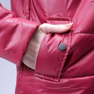 Women's Burgundy Relaxed Fit Solid Puffer Jacket