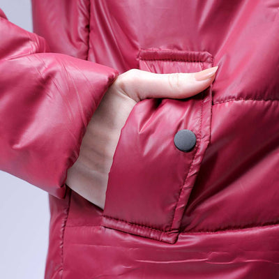 Women's Burgundy Relaxed Fit Solid Puffer Jacket