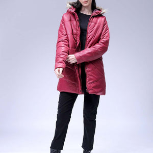 Women's Burgundy Relaxed Fit Solid Puffer Jacket