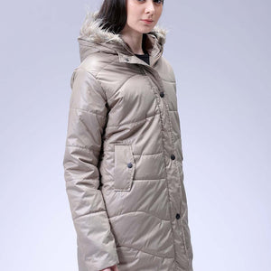 Women's Beige Relaxed Fit Solid Puffer Jacket
