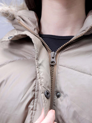 Women's Beige Relaxed Fit Solid Puffer Jacket