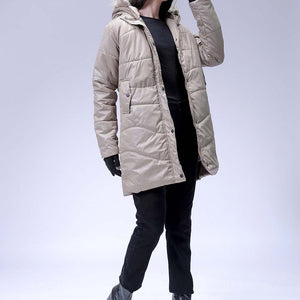 Women's Beige Relaxed Fit Solid Puffer Jacket