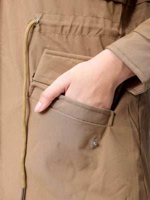 Women's Beige Regular Fit Solid Parka Jacket