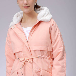 Women's Pink Regular Fit Solid Parka Jacket
