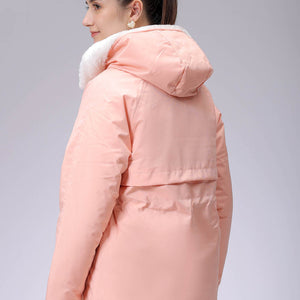 Women's Pink Regular Fit Solid Parka Jacket