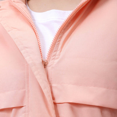Women's Pink Regular Fit Solid Parka Jacket