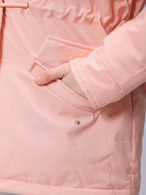 Women's Pink Regular Fit Solid Parka Jacket