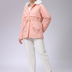 Women's Pink Regular Fit Solid Parka Jacket
