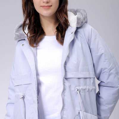 Women's Purple Regular Fit Solid Parka Jacket