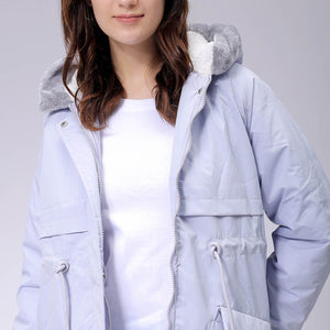Women's Purple Regular Fit Solid Parka Jacket