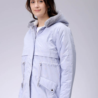 Women's Purple Regular Fit Solid Parka Jacket