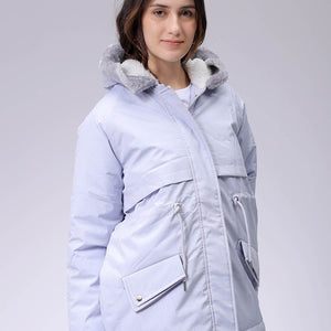 Women's Purple Regular Fit Solid Parka Jacket