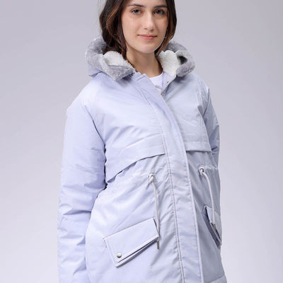 Women's Purple Regular Fit Solid Parka Jacket