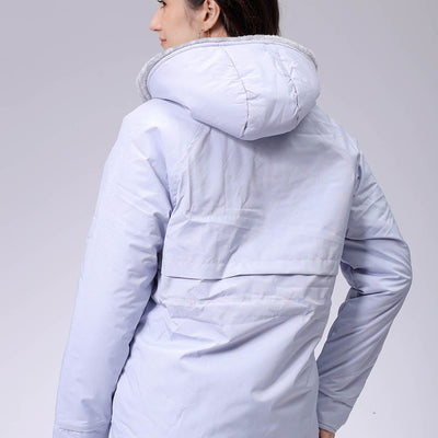 Women's Purple Regular Fit Solid Parka Jacket