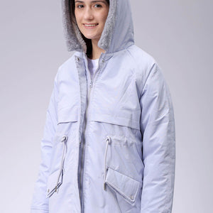 Women's Purple Regular Fit Solid Parka Jacket
