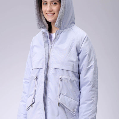 Women's Purple Regular Fit Solid Parka Jacket