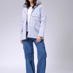 Women's Purple Regular Fit Solid Parka Jacket