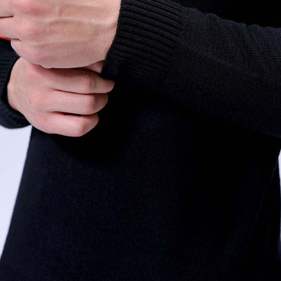 Men's Black Relaxed Fit Character Printed Crew Neck Jacquard  Sweater