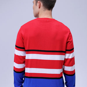 Men's Red Relaxed Fit Tom & Jerry Printed Crew Neck Sweater