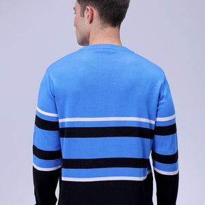 Men's Blue Relaxed Fit Tom & Jerry Printed Crew Neck Sweater