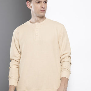 Men's Beige Relaxed Fit Self Design Sweatshirt
