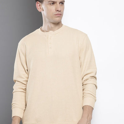 Men's Beige Relaxed Fit Self Design Sweatshirt