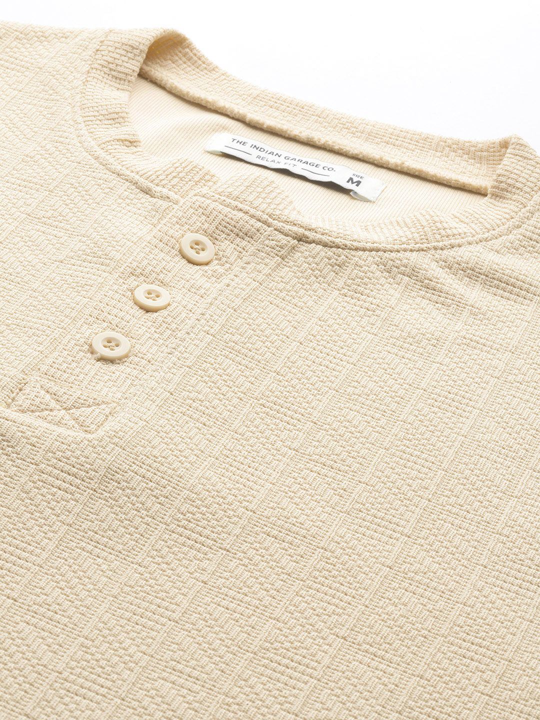 Men's Beige Relaxed Fit Self Design Sweatshirt