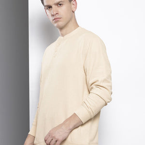 Men's Beige Relaxed Fit Self Design Sweatshirt
