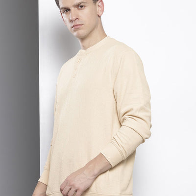 Men's Beige Relaxed Fit Self Design Sweatshirt