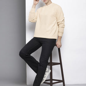 Men's Beige Relaxed Fit Self Design Sweatshirt