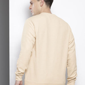Men's Beige Relaxed Fit Self Design Sweatshirt