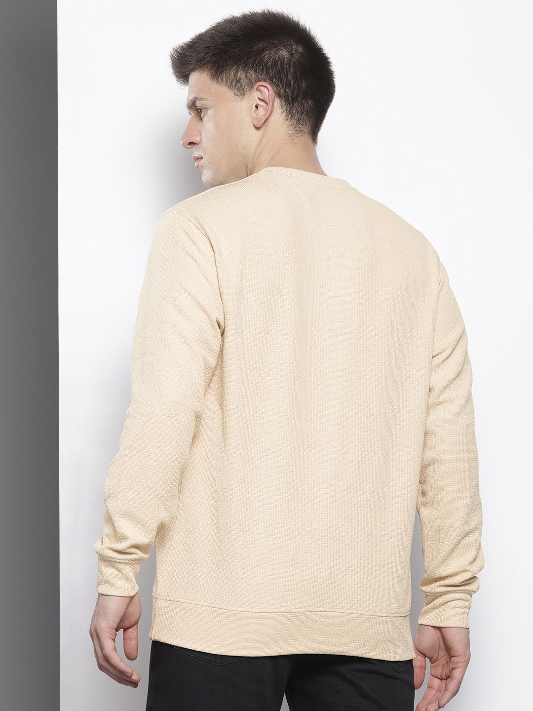 Men's Beige Relaxed Fit Self Design Sweatshirt