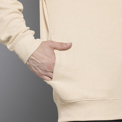 Men's Beige Relaxed Fit Self Design Sweatshirt