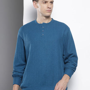 Men's Blue Relaxed Fit Self Design Sweatshirt