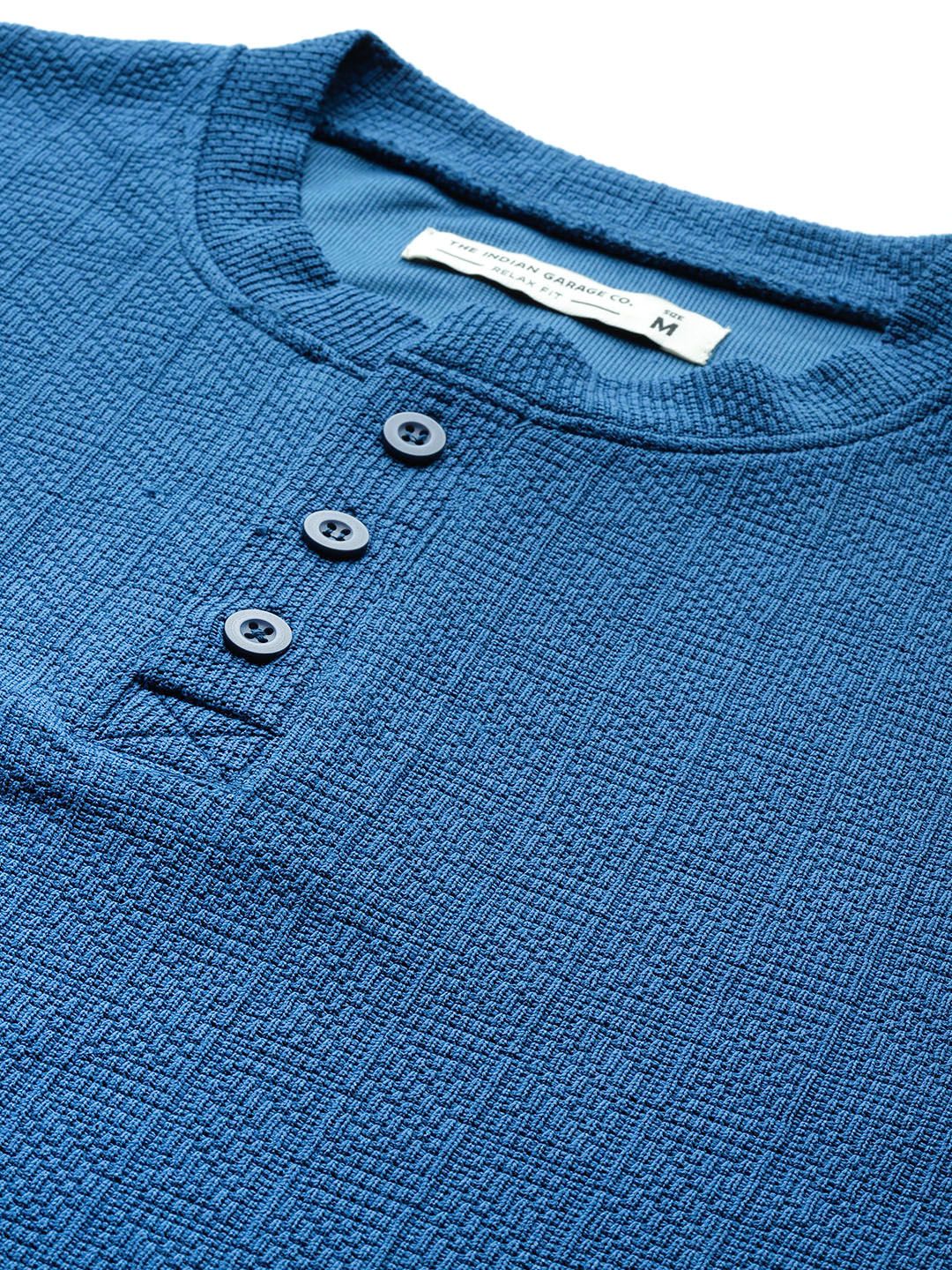 Men's Blue Relaxed Fit Self Design Sweatshirt