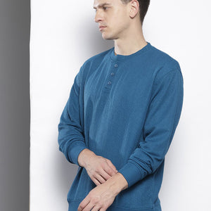 Men's Blue Relaxed Fit Self Design Sweatshirt