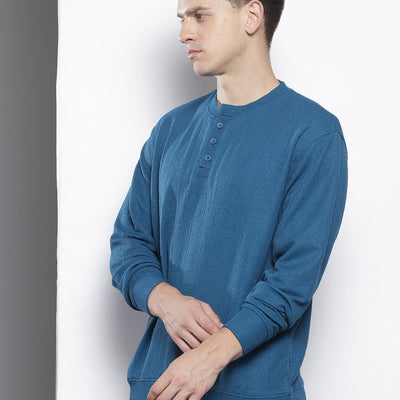 Men's Blue Relaxed Fit Self Design Sweatshirt