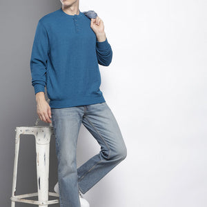 Men's Blue Relaxed Fit Self Design Sweatshirt