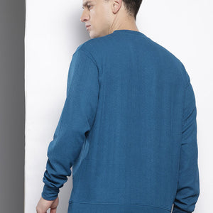 Men's Blue Relaxed Fit Self Design Sweatshirt