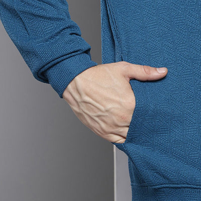 Men's Blue Relaxed Fit Self Design Sweatshirt