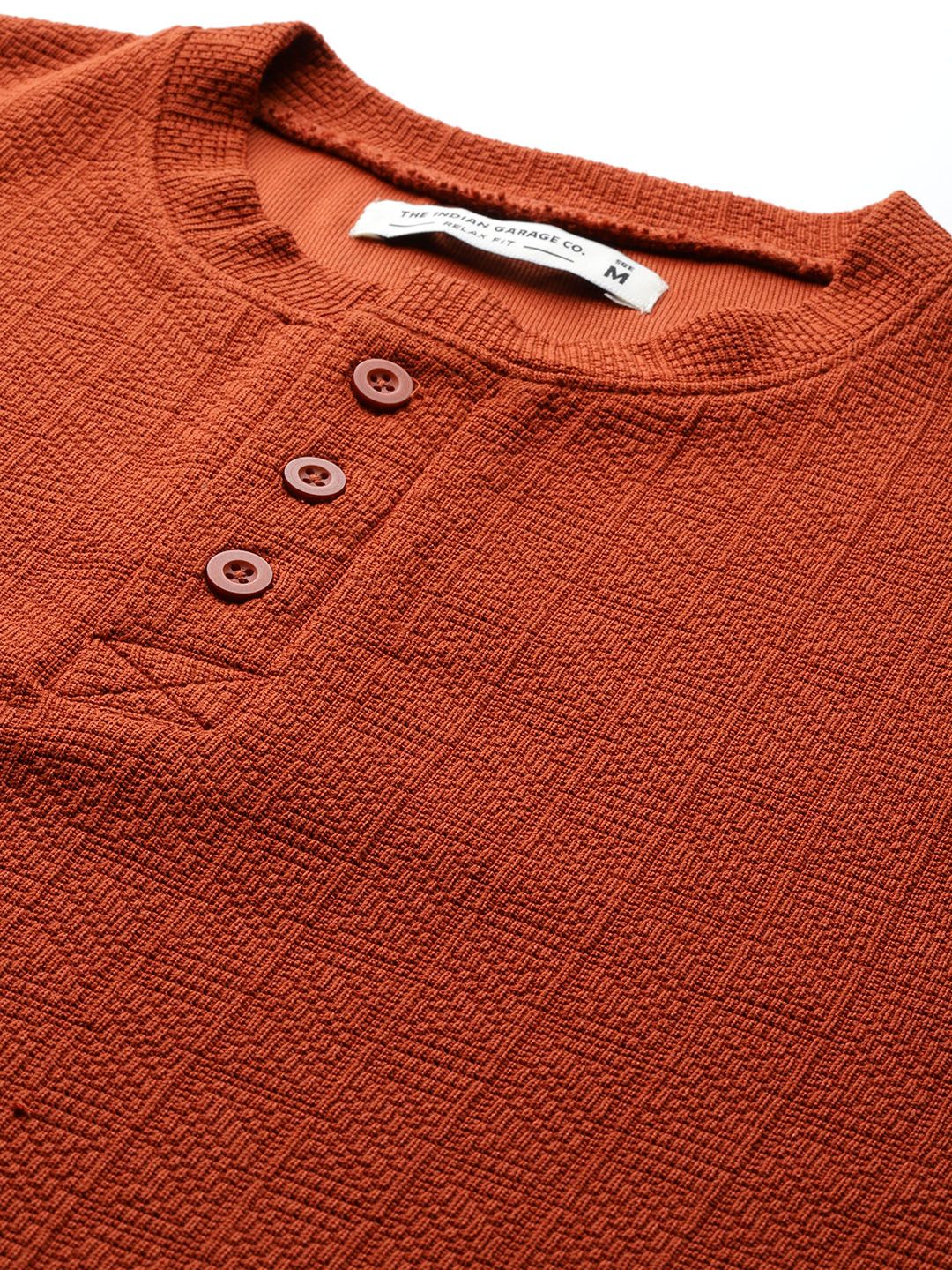 Men's Rust Relaxed Fit Self Design Sweatshirt